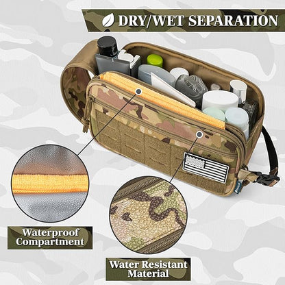 PAVILIA Tactical Toiletry Bag for Men, Travel Hygiene Bag, Military Gear Dopp Kit, Water Resist Molle Accessories Pouch, Mens Shaving Essentials, Gym Bathroom Shower Small Toiletries Tool EDC, Camo