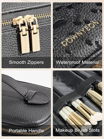 Cosmetic Bag,ROWNYEON Makeup Bag,Portable Makeup Train Case,Travel Toiletry Bag Case Organizer for Women,Black