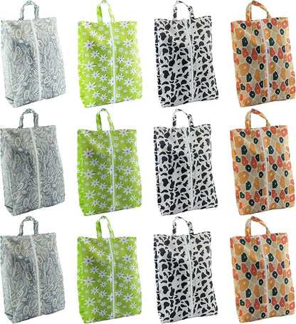 Travel Shoe Bags, Set of 12, Large Oxford Fabric Storage Bags with Zipper and Handle, Water-Resistant Pouches (Colorful patterns)