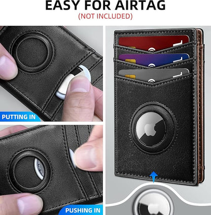 Airtag Slim Leather Wallet for Men - 12-Card Capacity, Magnetic Closure, Money Clip & Simplified Bill Compartment, RFID Blocking (4.3" x 3.0") | Gift Boxed