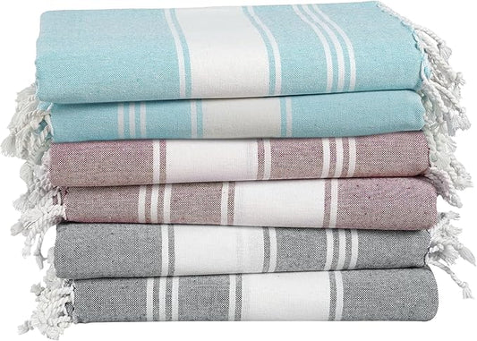 LANE LINEN Pool Towels, Turkish Beach Towels Oversized Set of 6, Pre-Washed, No Shrink, Quick Dry Travel Towel, Beach Towel for Women, Absorbent & Sand Free Towel, 39"x71" - Summer Color
