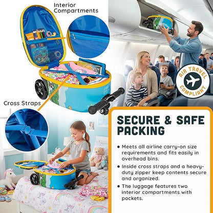 Hardshell Kids Ride-On Luggage with Scooter Suitcase – Carry-On Compliant with LED Light-Up Wheels – Fun and Functional Travel Companion for Children Ages 5–12