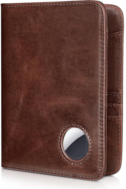 Passport Holder for Travel with AirTag Holder-Genuine Leather RFID Blocking Travel accessories with 6 Cards Slot&1ID Window,Magnetic Closure,Gift Box(Air Tag Not Included)