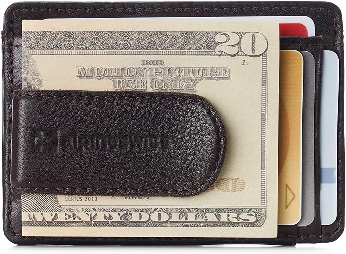 Alpine Swiss RFID Dermot Money Clip Front Pocket Wallet For Men Leather Comes in a Gift Box Brown