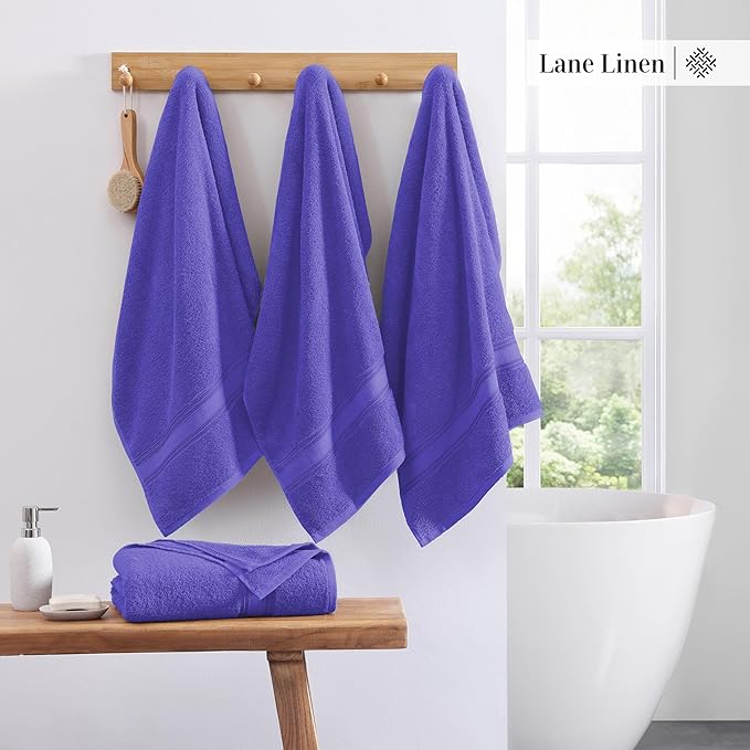 LANE LINEN 100% Cotton 4 Pack Bath Towels Set (30"x60") - Zero Twist, Large Cotton Towels for Bathroom - Quick Dry, Soft & Absorbent Bath Towel Set - Remains Fluffy After Multiple Washes - Blue Irish