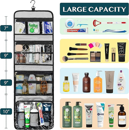 PAVILIA Travel Hanging Toiletry Bag for Women Men, Large Capacity Makeup Bag Kit, Waterproof Cosmetic Storage Organizer Case for Bathroom Shower