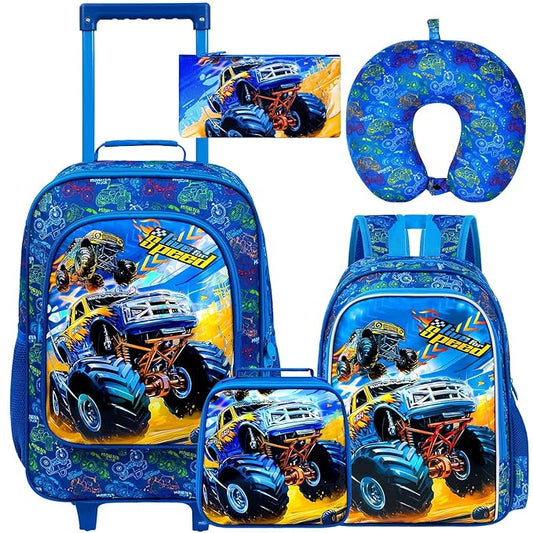UFNDC 5PCS Kids Suitcase Set for Boys, Car Rolling Luggage with Wheels, Travel Carry on for Children Toddler Elementary