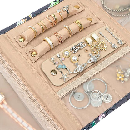 Pavilia Foldable Jewelry Organizer - Travel Roll Bag with Compartments for Earrings, Rings, Necklaces, Bracelets - Packing Accessory