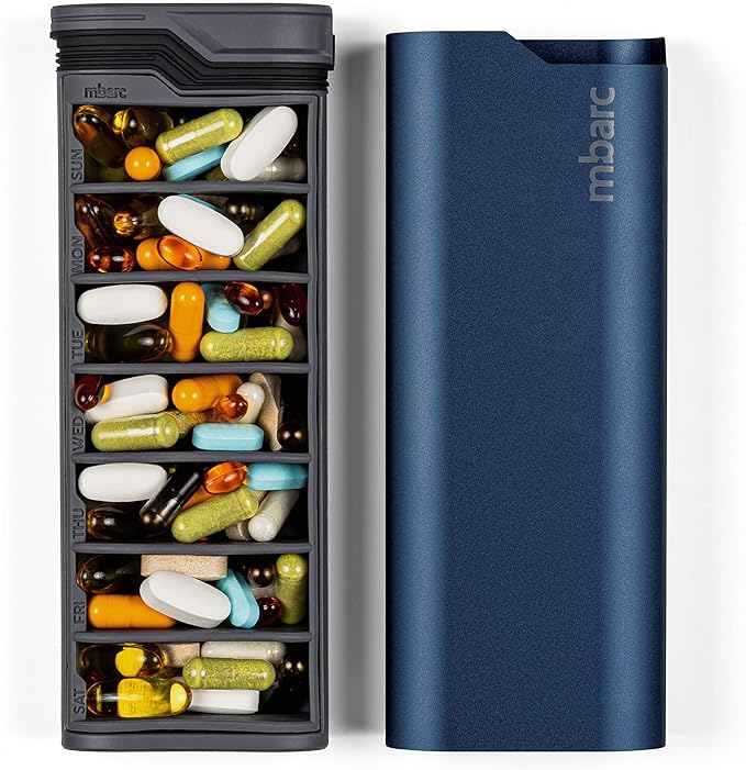 mbarc XL 7 Day Weekly Pill Organizer – Extra Large Capacity Pill Box - Premium Pillcase (XL, Matte Blue)