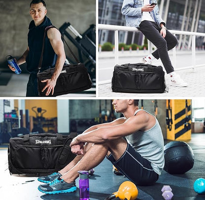 Spalding Duffle Bag Gym Bag for Men and Women | Large Black Duffel with Shoe and Wet Compartment | Use for Sport Gear and Accessories | Waterproof Bags for Sports Fitness Workout Travel