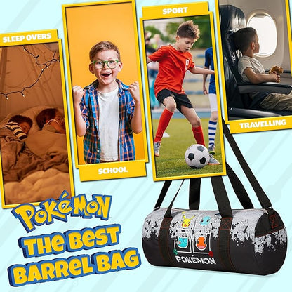 Pokemon Duffel Bag for Kids Boys Anime Pikachu Carryall Duffle Bag with Adjustable Strap for Travel Sports Gear Equipment Organizer Gifts for Kids