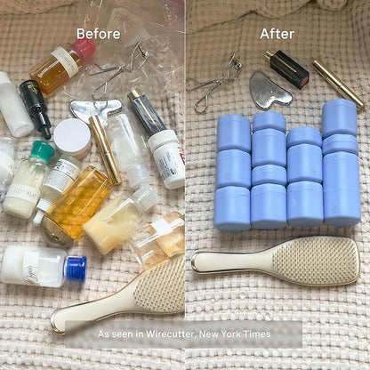 Cadence Travel Containers Haircare Capsule Set - Magnetic Containers with Lids,Carry On Travel Essentials For Women/Men - 3 Flex Mediums (1.32oz) - Shampoo, Conditioner & Comb Icon Labels - Pacific