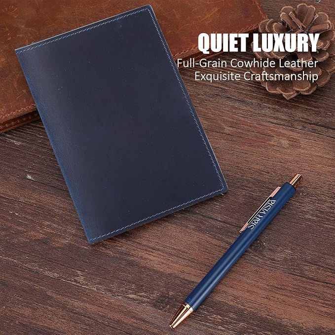 STAR VISTA Albatross Leather Travel Passport Holder, Minimalist Design, Full Grain Leather Case for Women and Men - Slim Passport Wallet, Bifold, RFID Blocking, with AirTag Holder, Navy Blue