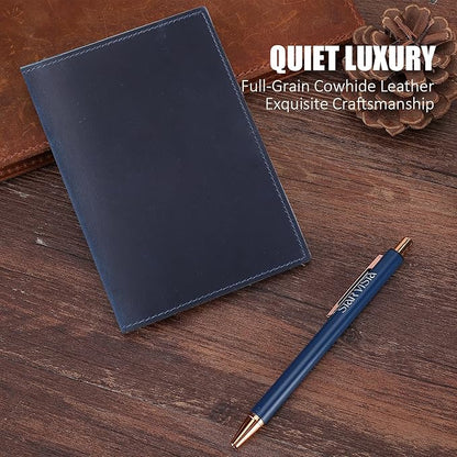 STAR VISTA Albatross Leather Travel Passport Holder, Minimalist Design, Full Grain Leather Case for Women and Men - Slim Passport Wallet, Bifold, RFID Blocking, with AirTag Holder, Navy Blue