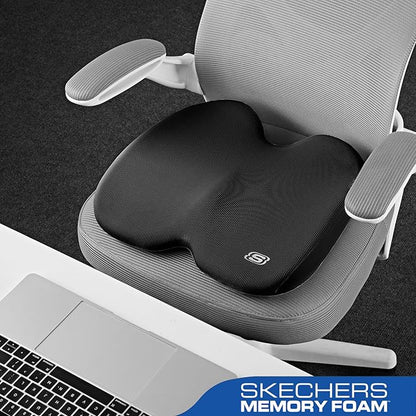 Skechers Memory Foam Seat Cushion,Ribbed Fabric Office Chair Cushion for Tailbone Pain Relief,Butt Pillow for Office Chair,Car Seat Cushion,Long Sitting Office Workers,and Car Drivers,Black
