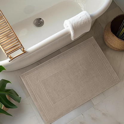Avalon Towels Beige Bath Mat - 100% Cotton Set of 2 Absorbent Bathmat - Bathroom Mats Quick Dry Bath Mats for Bathrooms (22x34 Inches)