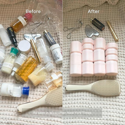 Cadence Travel Containers Haircare Capsule Set - Magnetic Containers with Lids,Carry On Travel Essentials For Women/Men - 3 Flex Mediums (1.32oz) - Shampoo, Conditioner & Comb Icon Labels - Petal