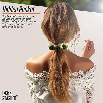 3-PACK Velvet Hair Tie Scrunchies for VSCO Girls & Women, THE ORIGINAL HIDDEN POCKET SCRUNCHIE with Zipper Pocket Storage, Accessories, Small Items, Keys, Money - Emerald Set