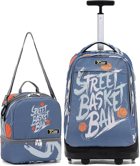 NEW TILAMI 19 Inch Rolling Backpack with Lunch Bag for Girls Boys Wheeled Laptop Backpack Durable Carry-on Bag School Travel, Street Basketball