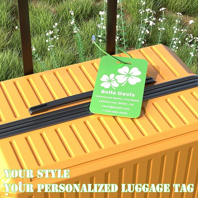 4 PCS Personalized Luggage Tags for Suitcases, Custom Aluminum Luggage Tags for Bags and Backpacks, Waterproof & Heavy Duty Personalized Metal Name Tags for Travel (Green)