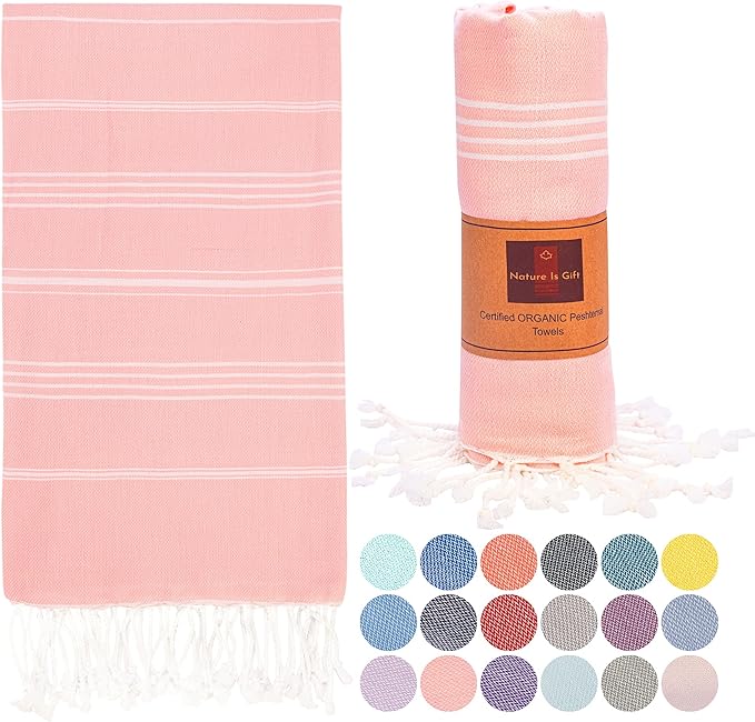 Turkish Beach Towel | 100% Cotton, Prewashed, 38 x 70 Inches | Quick Dry, Sand Free, Lightweight | Large Bath Towel for Beach, Pool, Bathroom, SPA, Gym, Yoga and Beach Blanket (Peachy Keen)