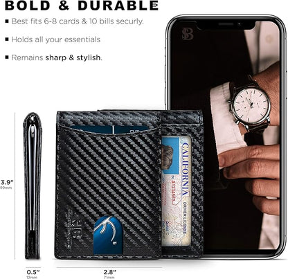 SERMAN BRANDS RFID Blocking Slim Bifold Genuine Leather Minimalist Front Pocket Wallets for Men with Money Clip Thin Gift