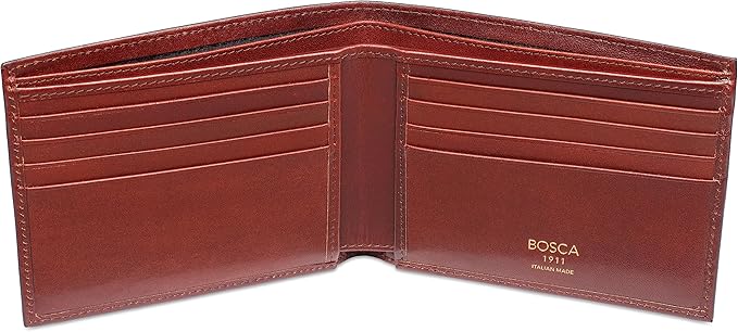 Bosca Men's Old Italian Leather Wallet RFID Blocking Modern Bifold Executive Design 8 Card Slots, Made in Italy - Dark Brown