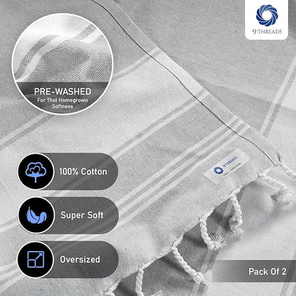 Cotton Turkish Beach Towel Towels Oversized 36"x72" Pool Absorbent Extra Large Quick Dry Sand Travel Towel (Light Grey, 2 Pack)