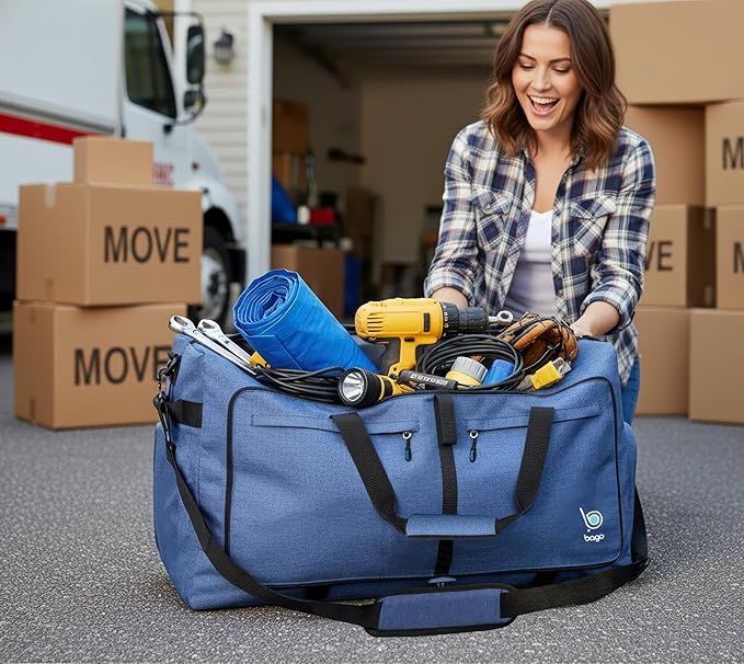 Bago Big XXL Foldable Duffel Bags for Traveling Women & Men - 140L Packable Duffle Bag for Travel with Shoe Compartment - Water Repellant, Heavy Duty, Lightweight Folding & Collapsible (SnowDepBlue)