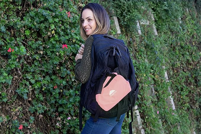 BlueHills Ultra Compact Travel Blanket Pillow in Portable Bag Case Soft with Strap Backpack Clip Premium Cozy Soft Compact Pack Large Blanket for Airplane Flight Layover - (Pink C006, 70 x 56 inch)