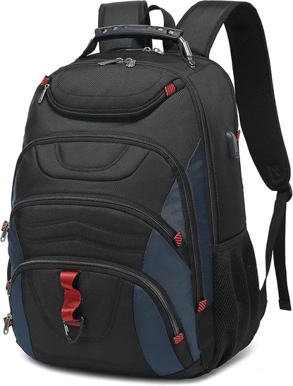 Boavan Laptop Backpack for men, 17.3 inch Laptop Bag with USB Port, Waterproof Travel Work Backpack Purse, Anti-Theft Teacher Nurse Doctor Casual Bookbags Office Business backpack，Black&Classic Navy