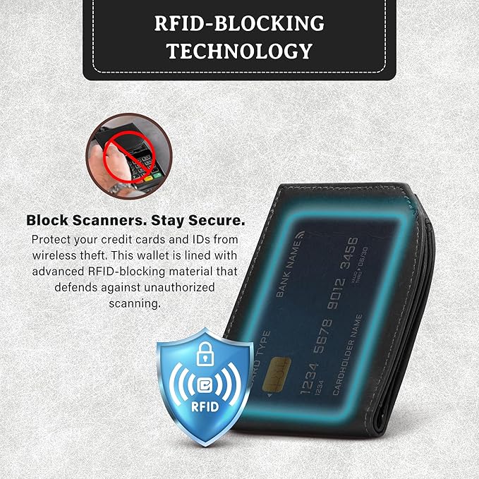 ROGUE WALLET Tailored Genuine Leather Wallets – RFID Blocking, Durable & Stylish Front-Pocket Comfort - Holds 6–8 Credit Cards, ID Window, Extra Storage Pockets & More (Black)