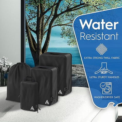 4-Piece Luxury Compression Packing Cubes & Bags for Travel – Maximize Space in Luggage with HybridMax Double-Capacity Design, 50 Luggage Tags, Patented Suitcase Organizer Bags, Lifetime Satisfaction