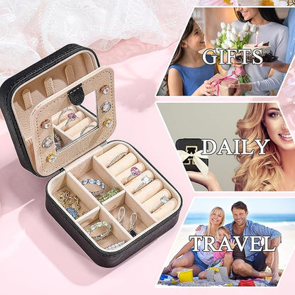 Parima Jewelry Box, Small Travel Organizer for Necklaces, Earrings, Rings, Bracelet, Initial M-Black