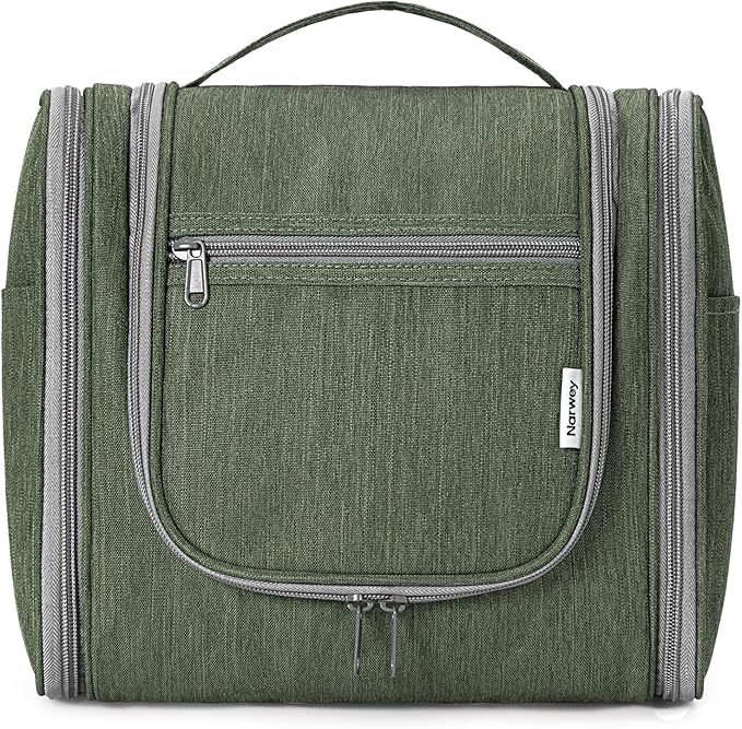 Narwey Hanging Toiletry Bag for Women Travel Makeup Bag Organizer Toiletries Bag Men for Cosmetics Essentials Accessories (Large, Army Green)