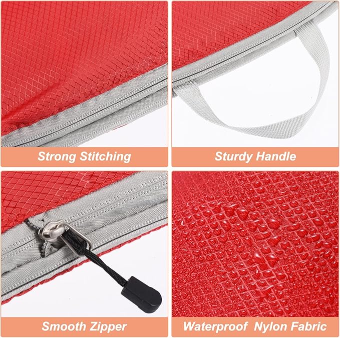 PATIKIL Compression Packing Cube for Travel, 3 Set Waterproof Nylon Luggage Organizer Bags Lightweight Compression Cube for Outdoor Suitcases Backpack, Red