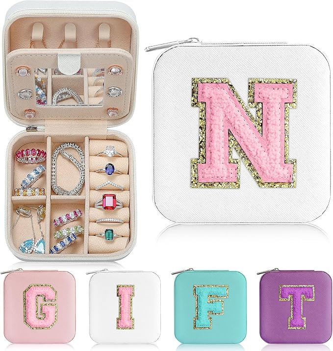 Parima Back to School Jewelry Case | High School Travel Accessories for Girls | Small Jewelry Box - Letter N, White