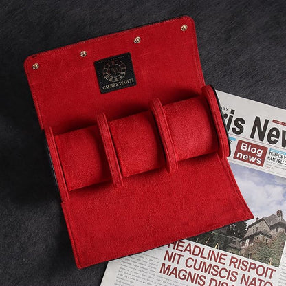 Genuine Napa Leather Watch Roll Travel Case for 3 Watches - Travel Watch Rolls and Leather Watch Display Cases with Velvet Interior - Watch Storage Organizer Men's