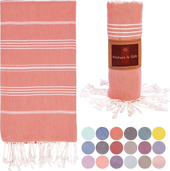 Beach Towel 100% Cotton Turkish Beach Towel Adult 38x70 Inch Pre-washed Absorbent Extra Large|Sand Free Quick Dry BathTowels|Lightweight Blanket|Travel Cruise Camping Spa Gym Yoga Towel|Dark Coral