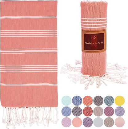 Beach Towel 100% Cotton Turkish Beach Towel Adult 38x70 Inch Pre-washed Absorbent Extra Large|Sand Free Quick Dry BathTowels|Lightweight Blanket|Travel Cruise Camping Spa Gym Yoga Towel|Dark Coral