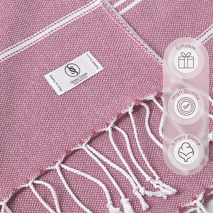 Turkish Beach Towel Soft & Drying Oversized (39" x 71") - Quick Dry, Versatile and Functional as Picnic, Travel and Beach Blanket, Yoga, Gym, Pool and Cruise Towels - Pink