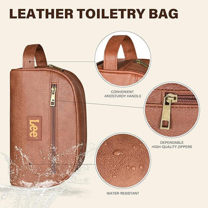Lee Toiletry Bag for Men, PU Leather Travel Dopp Kit, Water-Resistant Men's Shaving Kit Bathroom Organizer, Gifts for Men