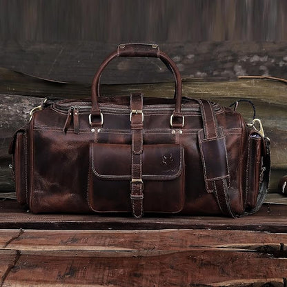 Duffle Bag For Men and Women, 28 Inch Vintage Buffalo Leather Travel Duffle Bag, Genuine Carry On Overnight Bag, Weekender Gym Bag with Shoulder Strap, Carry on Luggage Bags