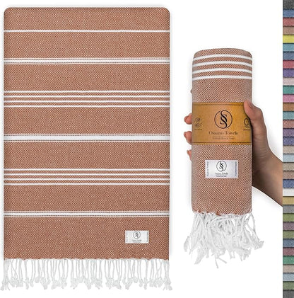 Turkish Beach Towel Compact & Quick Dry Oversized (39" x 71") - Compact, Versatile and Functional as Beach and Picnic Blanket, Travel, Yoga and Bath Towel - Brick
