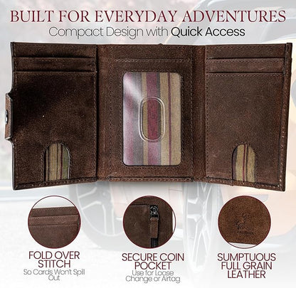 BULL GUARD Trifold RFID Blocking Front Pocket Wallet for Men, Secure Card Slots & Coin Pocket, Durable Full Grain Leather Craftmanship in Crazy Horse