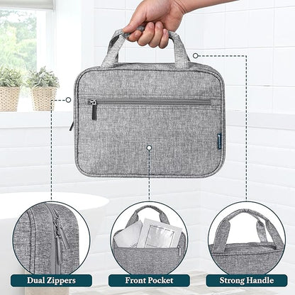 PAVILIA Hanging Toiletry Bag Travel Bag Women Men, Foldable Cosmetic Organizer, Roll up Makeup Bag, Water Resistant Accessories Toiletries, Large Travel Essentials Kit (Heather Grey)