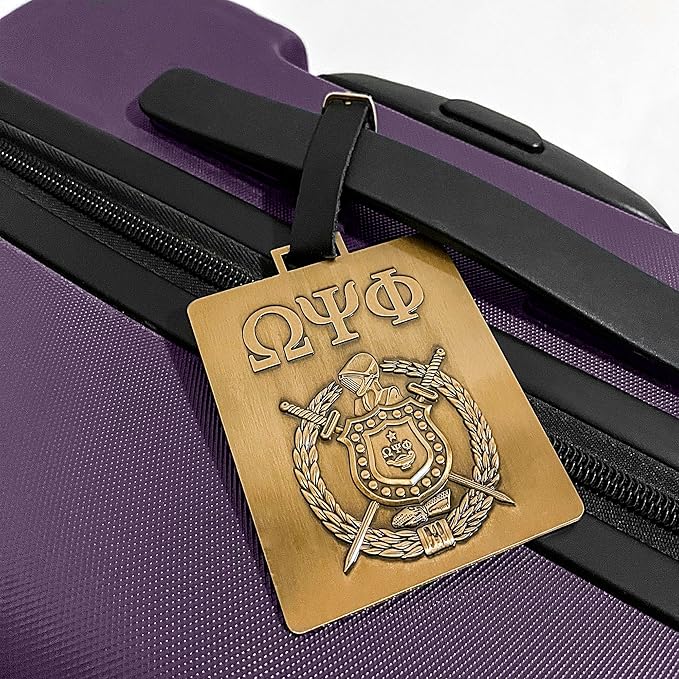 Omega Psi Phi Paraphernalia - Official Vendor - Set of 2 Luggage Tags - Greek Letters and Shield