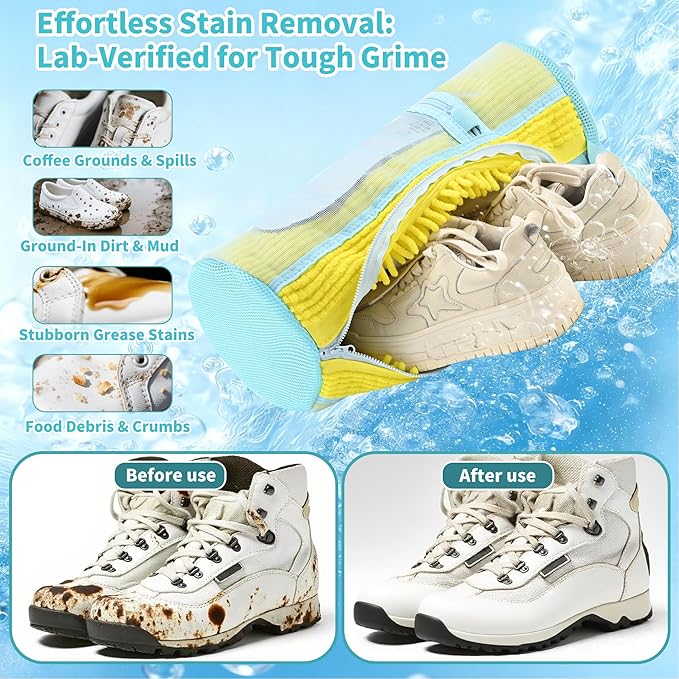 Shoe Washing Machine Bag: 2 pcs Shoe Bag for Washing Machine and dryer - Durable Zipper - 360° Deep Clean - Reusable laundry Bag for Sneaker/Slippers/Tennis/Runing Shoes & Insole(Yellow)