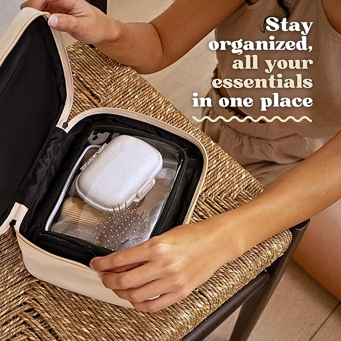 CLEAN SKIN CLUB Clean Towels XL Dedicated Travel Cosmetic Makeup Bag, Portable Large Capacity Beauty Toiletry Water Resistant Organizer Case with Dividers, Zipped Compartments