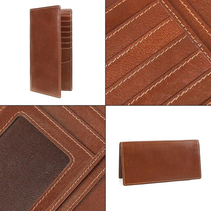 ELIZO Men's Genuine Leather Long Wallet - RFID Blocking Rodeo Checkbook Wallet | Slim Western Bifold Wallet with 16 Card Slots, ID Window | Top Grain Leather Cowboy Wallet